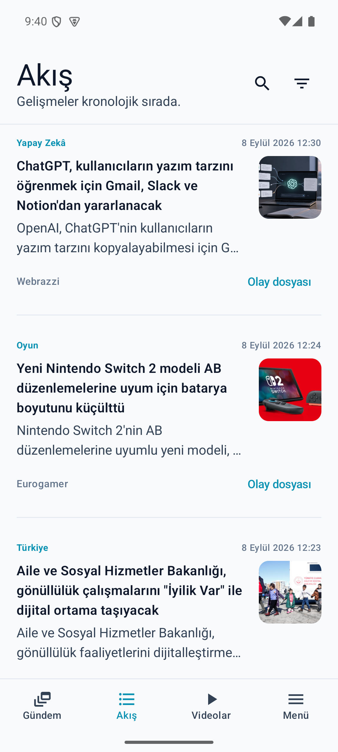 Dakika dakika canlı haber akışı ve kaynak rozetleri