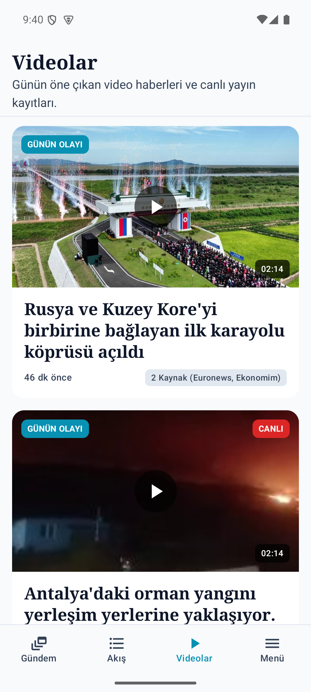 Özel video haber akışı ve dahili oynatıcı